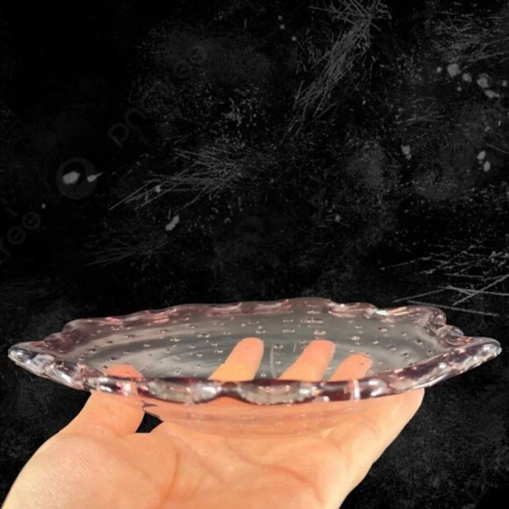 Hand Blown Art‎ Glass Dish Bowl Ruffled Edges Purple Amethyst Glass Bullicante